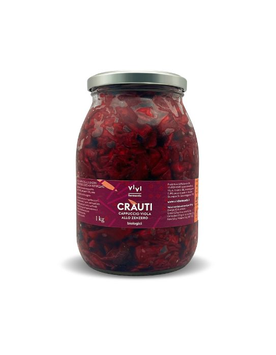 Crauti di Cavolo Cappuccio Viola allo Zenzero (1KG) - Vivi Ferments
